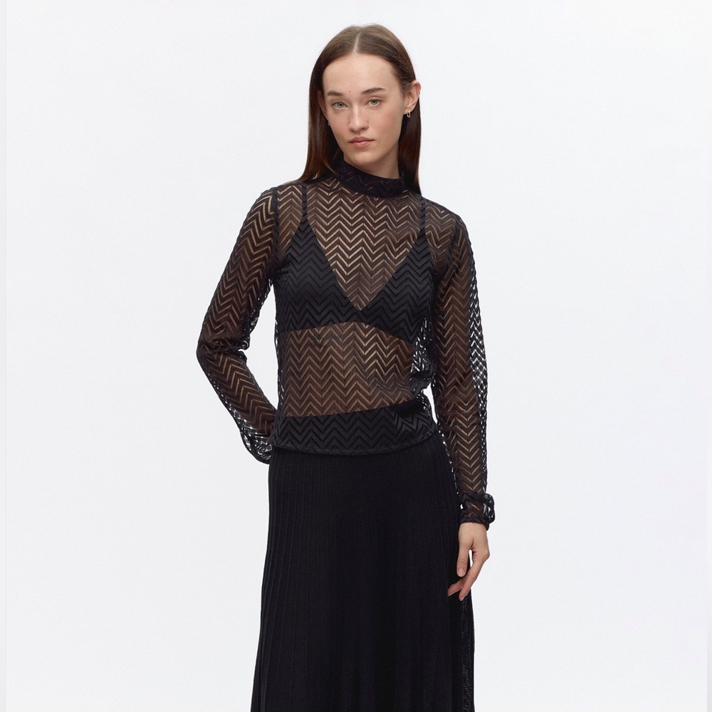 Kotn Black Lace Mockneck Top